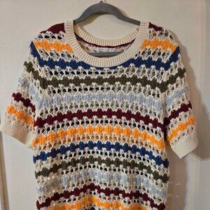 Cato Size XL Colorful Knit Short Sleeve 100% Cotton Sweater